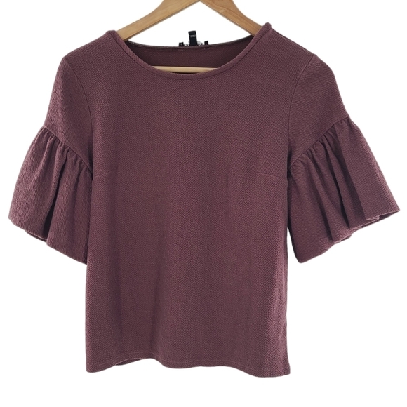 Express Ruffle Short Sleeve Blouse Mauve Sz Small - Picture 1 of 4